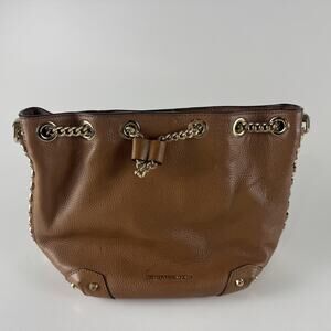 Michael Kors Alamis Bucket Bag Womens Medium Brown‎ Leather Chain Strap Purse